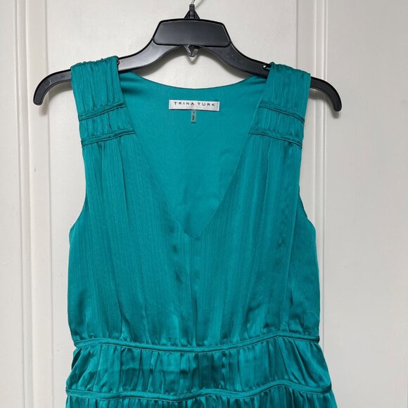 Trina Turk Islander Shirred A-Line Dress in Viridian Size 6 - Picture 7 of 12